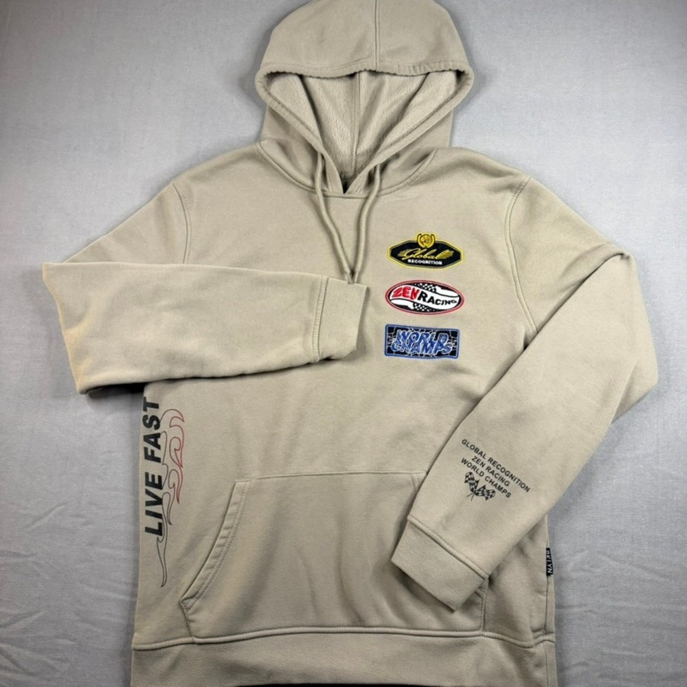 Brooklyn Cloth Mens Global Recognition Live Fast Graphic Hoodie Tan Large